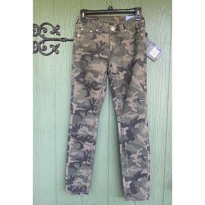 True Religion Teens Women's Halle Olive Camo Jeans W25 Mid Rise Super Skinny